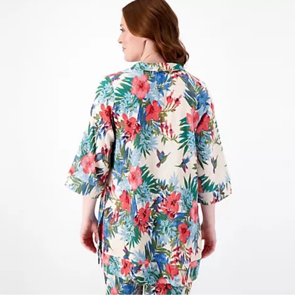 Cuddl Duds Crepe Knit Caftan Tunic Coastal Coral Floral Pink Size 1X - Picture 2 of 13